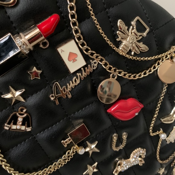 Black Purse with chain, charms and patch detailing - Picture 3 of 4